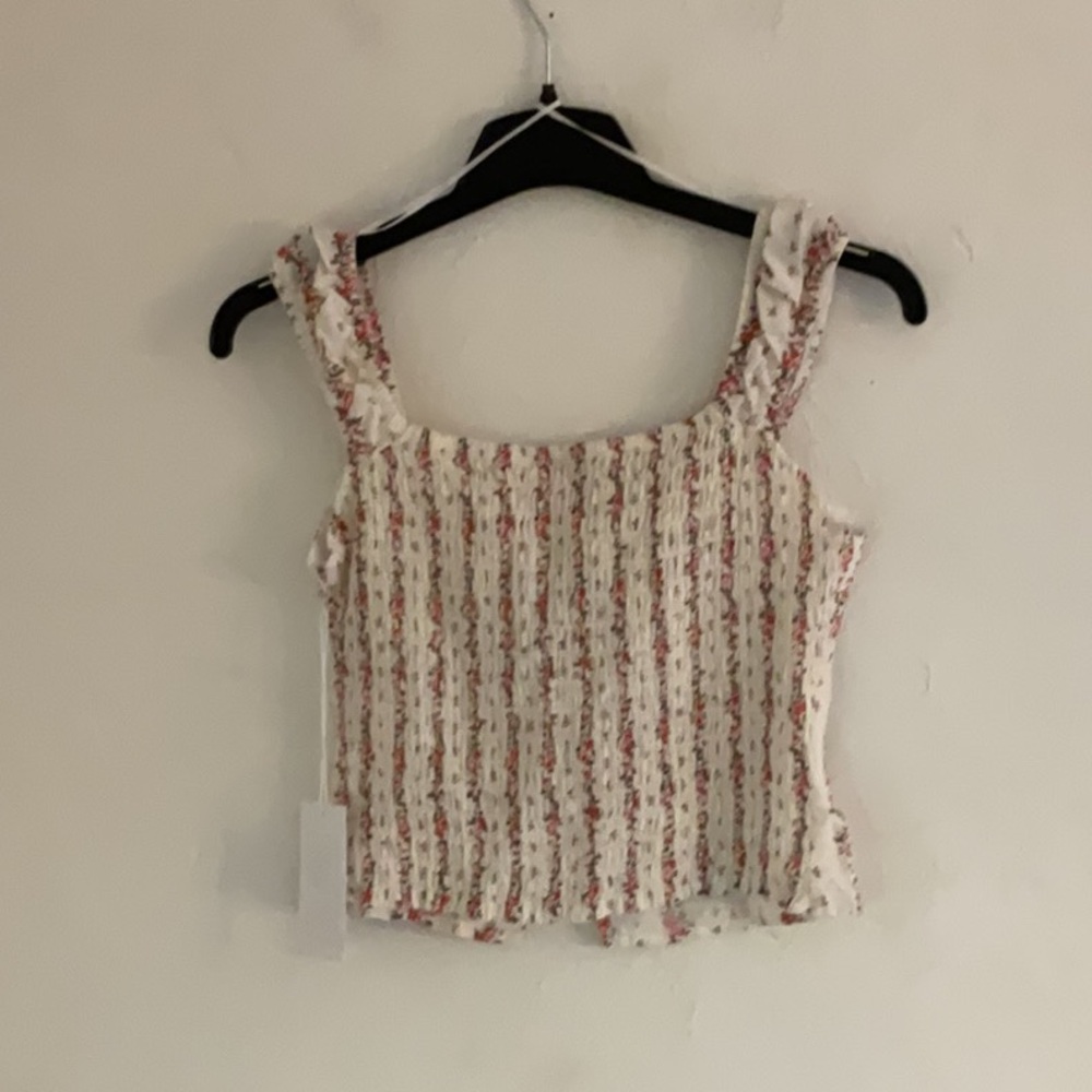 Sienna Sky V-Neck Floral Open Tie Front Tank Top, Size M, Cream, NWT - Picture 2 of 6